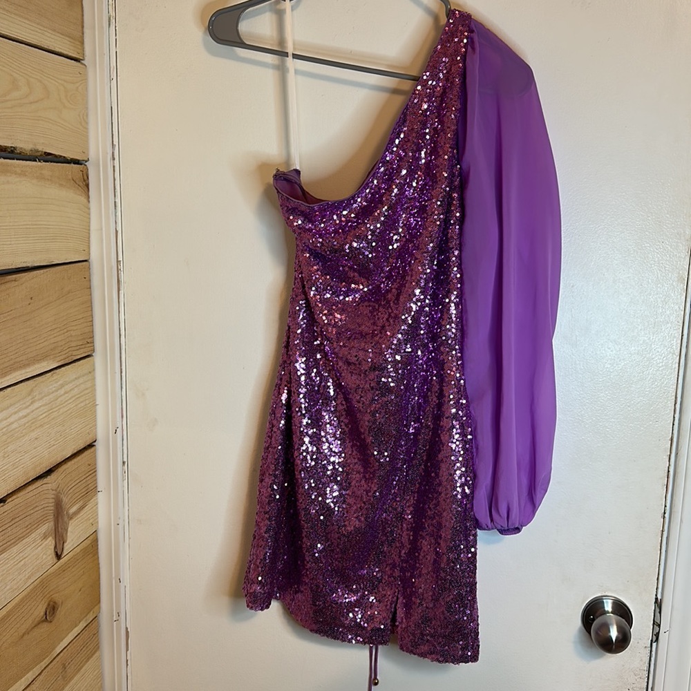 Hello Molly One Shoulder Pink Sequin Mini Dress - Picture 3 of 3